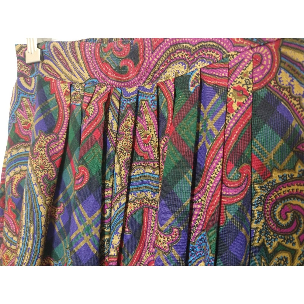 NWOT 80's VTG Separate Issue Jewel Tone Paisley Pleated Rayon Skirt Pockets sz 8 - Picture 3 of 7